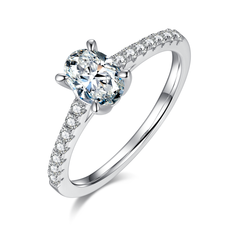 微镶蛋形S925银镀白金MoissaniteWomen's Ring1.0ctD级